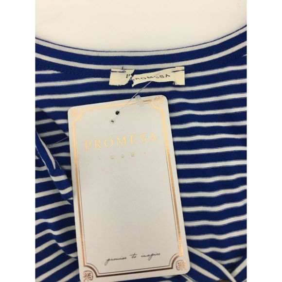 NWT Promesa Striped Soft Rayon Navy White Button Top Womens Size 14 - Picture 7 of 7